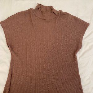 Zara Short Sleeve Turtleneck Tan Shirt Size Large